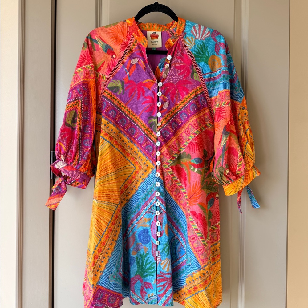 FARM Rio Colorful Button-Down Mini Dress